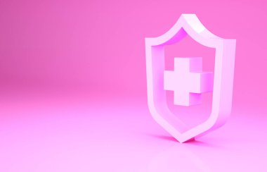Pembe Sağlık Sigortası ikonu pembe arka planda izole edilmiş. Hasta koruması. Güvenlik, güvenlik, koruma, konsept koruma. Minimalizm kavramı. 3d illüstrasyon 3B canlandırma