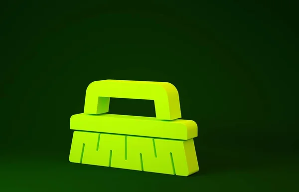 Cepillo amarillo para icono de limpieza aislado sobre fondo verde. Servicio de limpieza concepto. Concepto minimalista. 3D ilustración 3D render — Foto de Stock