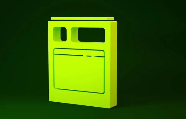 Желтый Kitchen посудомоечная машина иконка выделена на зеленом фоне. Концепция минимализма. 3D-рендеринг — стоковое фото
