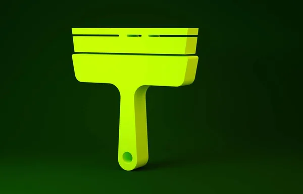 Servicio de limpieza amarilla con limpiador de goma para ventanas icono aislado sobre fondo verde. Squeegee, rascador, limpiador. Concepto minimalista. 3D ilustración 3D render — Foto de Stock
