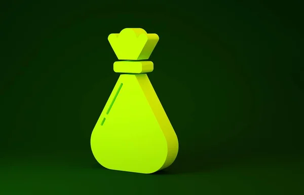 Sárga szemeteszsák ikon elszigetelt zöld háttérrel. Minimalizmus koncepció. 3d illusztráció 3D render — Stock Fotó