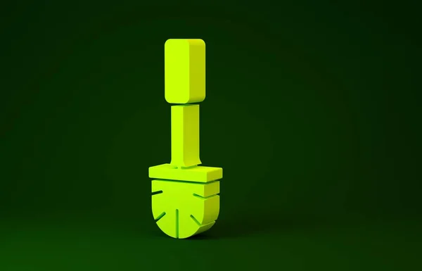 黄色のトイレブラシアイコン緑の背景に隔離された。最小限の概念。3Dイラスト3Dレンダリング — ストック写真