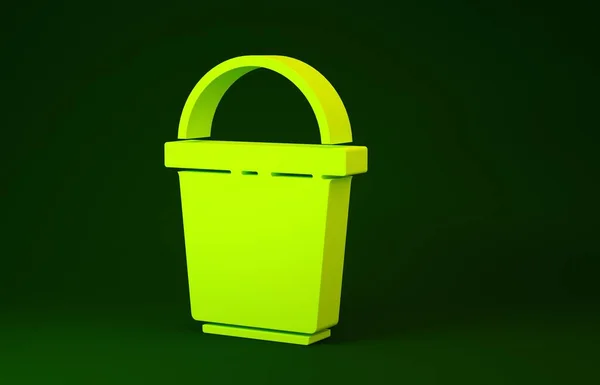Ikona žlutého kyblíku izolovaná na zeleném pozadí. Koncept úklidové služby. Minimalismus. 3D ilustrace 3D vykreslení — Stock fotografie