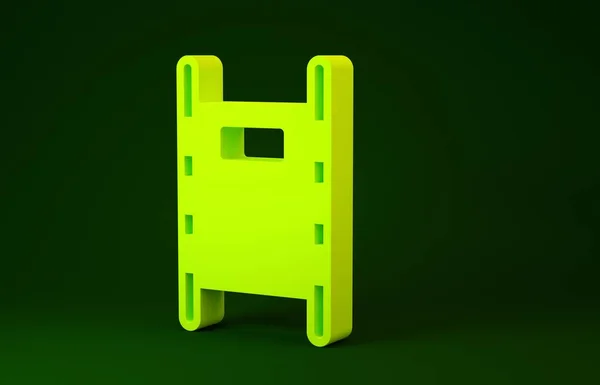 Gul Stretcher ikon isolerad på grön bakgrund. Sjukhusets sjukbår. Minimalistiskt koncept. 3D-återgivning för 3D — Stockfoto