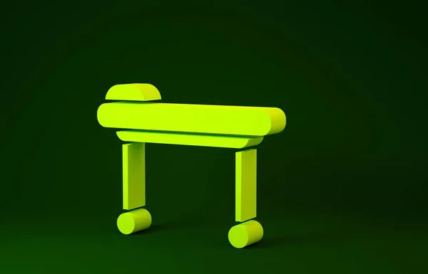 Ícone amarelo da maca isolado no fundo verde. Maca médica do hospital do paciente. Conceito de minimalismo. 3D ilustração 3D render — Fotografia de Stock