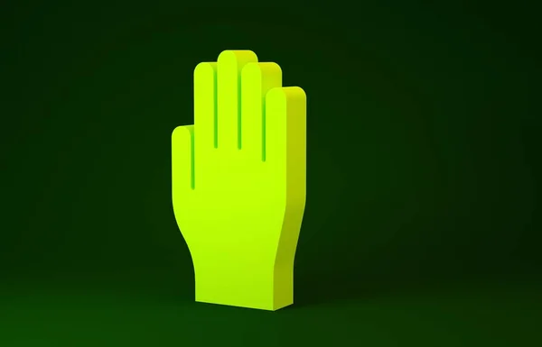 Yellow Medical rubber gloves icon isolated on green background. Protective rubber gloves. Minimalism concept. 3d illustration 3D render