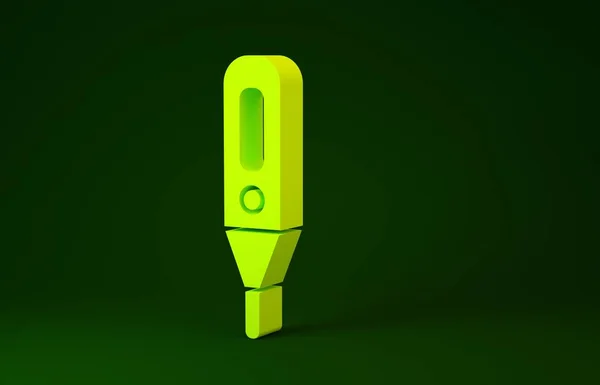 Κίτρινο Ιατρικό ψηφιακό θερμόμετρο για ιατρική εξέταση εικονίδιο απομονώνονται σε πράσινο φόντο. Μινιμαλιστική έννοια. 3d απεικόνιση 3D καθιστούν — Φωτογραφία Αρχείου