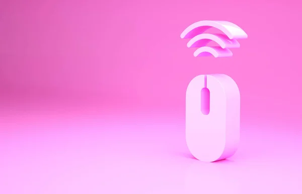 Pembe kablosuz bilgisayar fare sistemi simgesi pembe arka planda izole edildi. İnternet kavramının kablosuz bağlantısı. Minimalizm kavramı. 3d illüstrasyon 3B canlandırma — Stok fotoğraf