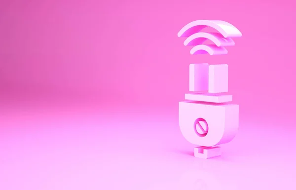 Rózsaszín Smart elektromos dugó rendszer ikon elszigetelt rózsaszín háttér. Internet a dolgok koncepció vezeték nélküli kapcsolat. Minimalizmus koncepció. 3d illusztráció 3D render — Stock Fotó
