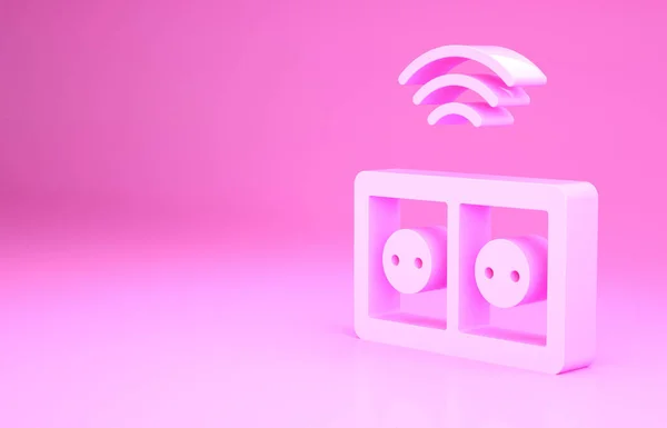 ピンクピンクの背景に隔離されたスマートコンセントシステムのアイコン。電源ソケット。ワイヤレス接続で物事の概念のインターネット。最小限の概念。3Dイラスト3Dレンダリング — ストック写真