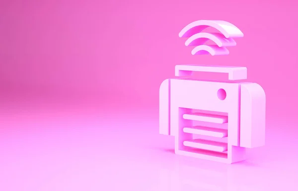 Pink Smart nyomtató rendszer ikon elszigetelt rózsaszín alapon. Internet a dolgok koncepció vezeték nélküli kapcsolat. Minimalizmus koncepció. 3d illusztráció 3D render — Stock Fotó