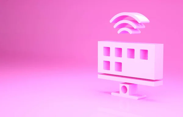 Icono del sistema Pink Smart Tv aislado sobre fondo rosa. Señal de televisión. Concepto de Internet de las cosas con conexión inalámbrica. Concepto minimalista. 3D ilustración 3D render —  Fotos de Stock