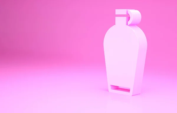 Rosa Cantina icono de la botella de agua aislado sobre fondo rosa. Icono del frasco turístico. Tarro de uso del agua en la campaña. Concepto minimalista. 3D ilustración 3D render — Foto de Stock