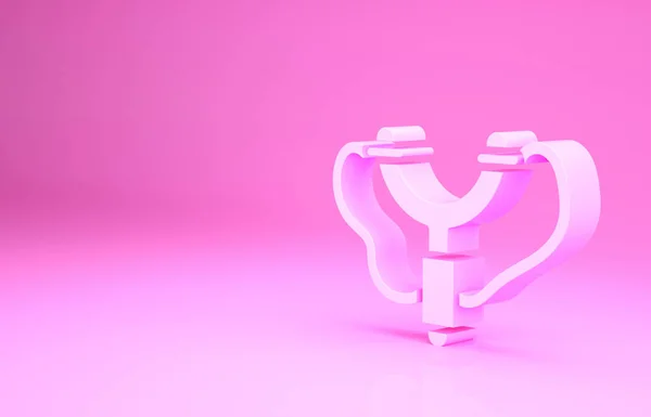 Pink Slingshot icon isolated on pink background. Minimalism concept. 3d illustration 3D render — Stock Photo, Image