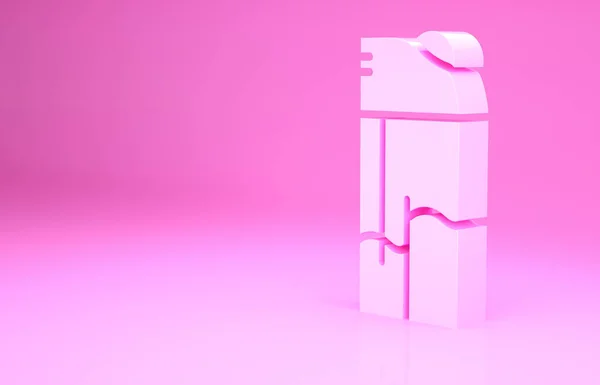 Rózsaszín öngyújtó ikon elszigetelt rózsaszín háttérrel. Minimalizmus koncepció. 3d illusztráció 3D render — Stock Fotó