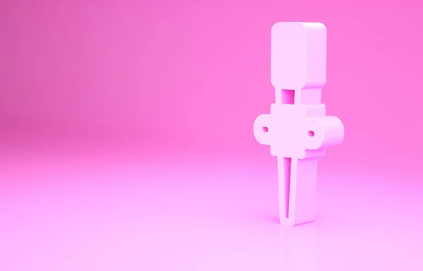 Icono de llama de la antorcha rosa aislado sobre fondo rosa. Símbolo fuego caliente, poder de llama, llama y calor. Concepto minimalista. 3D ilustración 3D render — Foto de Stock