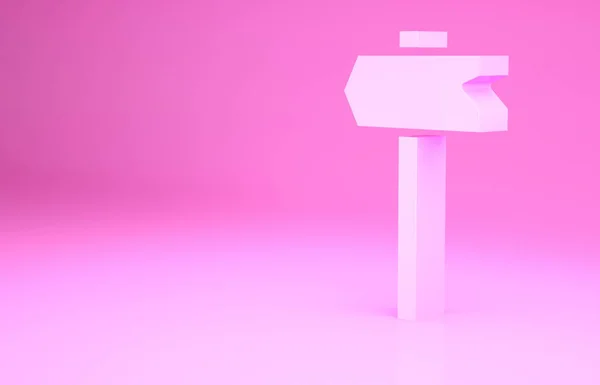 Pink Road trafikskylt. Skylt ikon isolerad på rosa bakgrund. Pekarsymbol. Isolerad gatuinformationsskylt. Riktningsskylt. Minimalistiskt koncept. 3D-återgivning för 3D — Stockfoto