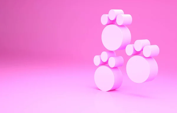 粉红爪子印刷图标孤立在粉红色的背景.狗爪或猫爪印。动物的踪迹最低纲领的概念。3D渲染3D插图 — 图库照片