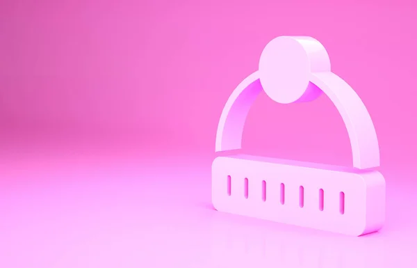 Иконка розовой зимней шляпы на розовом фоне. Концепция минимализма. 3D-рендеринг — стоковое фото