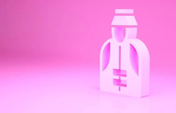 Rózsaszín Halász ikon elszigetelt rózsaszín háttérrel. Minimalizmus koncepció. 3d illusztráció 3D render — Stock Fotó