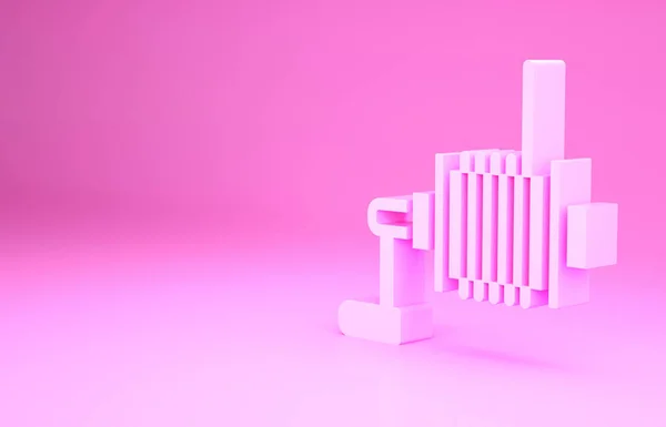Bobina di filatura rosa per icona di pesca isolata su sfondo rosa. Bobina da pesca. Attrezzatura da pesca. Concetto minimalista. Illustrazione 3d rendering 3D — Foto Stock