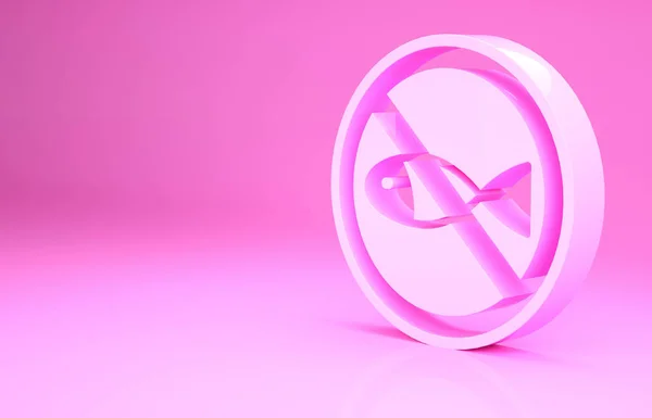 Rosa No hay icono de pesca aislado sobre fondo rosa. Signo de prohibición. Concepto minimalista. 3D ilustración 3D render — Foto de Stock