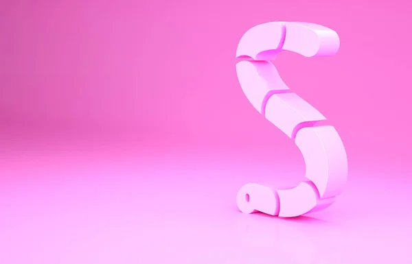 Ikona růžový červ izolované na růžovém pozadí. Rybářské náčiní. Minimalismus. 3D ilustrace 3D vykreslení — Stock fotografie