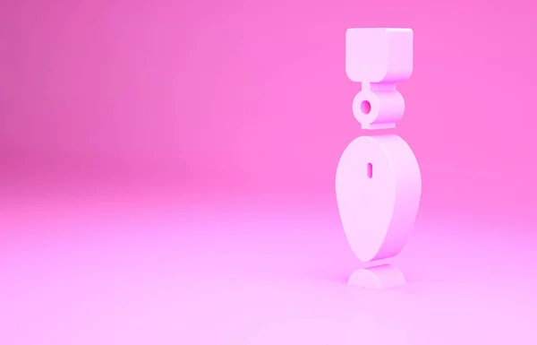 Różowa ikona Łyżka wędkarska izolowana na różowym tle. Przynęty wędkarskie w kształcie ryb. Łowienie ryb. Koncepcja minimalizmu. Ilustracja 3D 3D renderowania — Zdjęcie stockowe