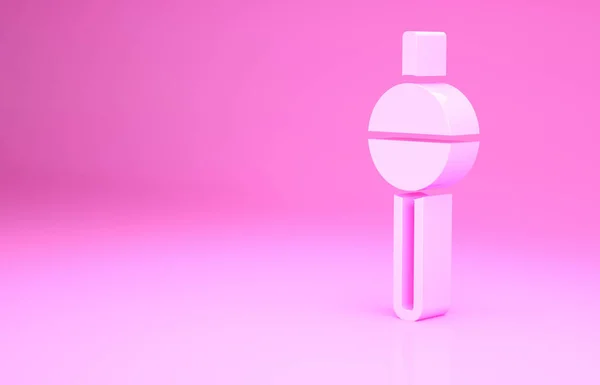 Ícone de flutuador de pesca rosa isolado no fundo rosa. Equipamento de pesca. Conceito de minimalismo. 3D ilustração 3D render — Fotografia de Stock