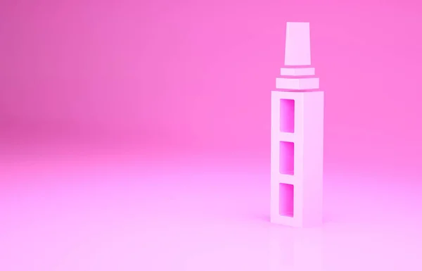 Ікона Pink Skyscraper ізольована на рожевому фоні. Архітектурний панорамний ландшафт Метрополісу. Концепція мінімалізму. 3D-рендеринг — стокове фото