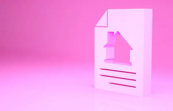 Pink House εικονίδιο σύμβασης απομονώνονται σε ροζ φόντο. Υπηρεσία δημιουργίας σύμβασης, διαμόρφωση εγγράφων, σύνθεση εντύπου αίτησης. Μινιμαλιστική έννοια. 3d απεικόνιση 3D καθιστούν — Φωτογραφία Αρχείου