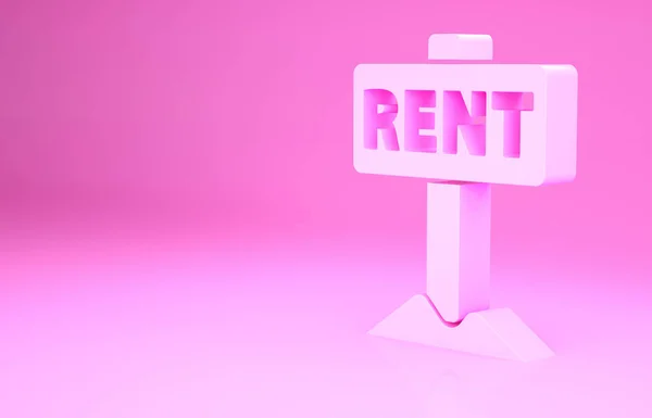 Roze ophangbord met tekst Huur icoon geïsoleerd op roze achtergrond. Signboard met tekst Te Huur. Minimalisme concept. 3d illustratie 3D renderen — Stockfoto