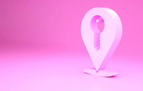 Pink Location key icon isolated on pink background. The concept of the house turnkey. Minimalism concept. 3d illustration 3D render — Stock Photo, Image