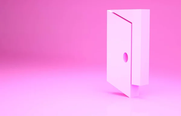 Vaaleanpunainen Suljettu ovi kuvake eristetty vaaleanpunainen tausta. Minimalismin käsite. 3d kuva 3D renderöinti — kuvapankkivalokuva