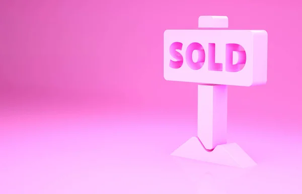 Pink Hanging sign with text Sold icon isolated on pink background. Sold sticker. Sold signboard. Minimalism concept. 3d illustration 3D render