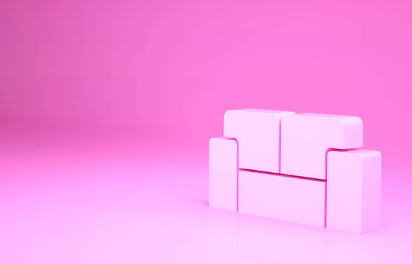 Ícone de sofá rosa isolado no fundo rosa. Conceito de minimalismo. 3D ilustração 3D render — Fotografia de Stock