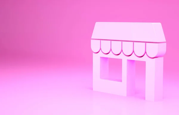 Edifício de compras rosa ou ícone de loja de mercado isolado no fundo rosa. Construção de loja. Conceito de minimalismo. 3D ilustração 3D render — Fotografia de Stock