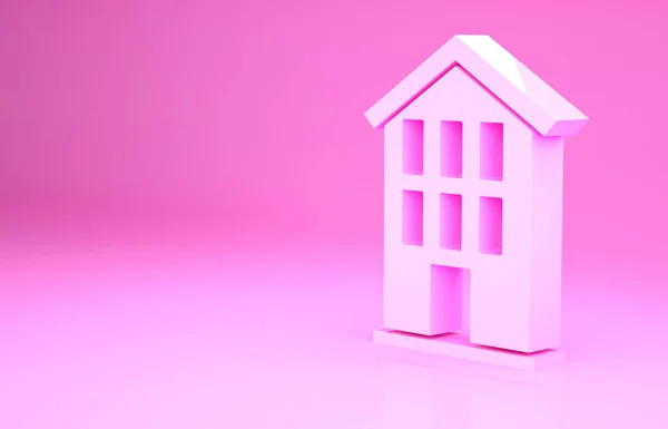 Icono de Pink House aislado sobre fondo rosa. Símbolo casero. Concepto minimalista. 3D ilustración 3D render — Foto de Stock