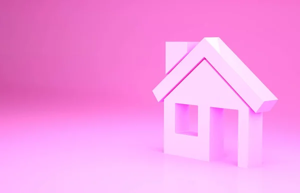 Icono de Pink House aislado sobre fondo rosa. Símbolo casero. Concepto minimalista. 3D ilustración 3D render — Foto de Stock
