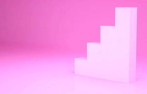 ピンクの背景に隔離されたピンクの階段のアイコン。最小限の概念。3Dイラスト3Dレンダリング — ストック写真