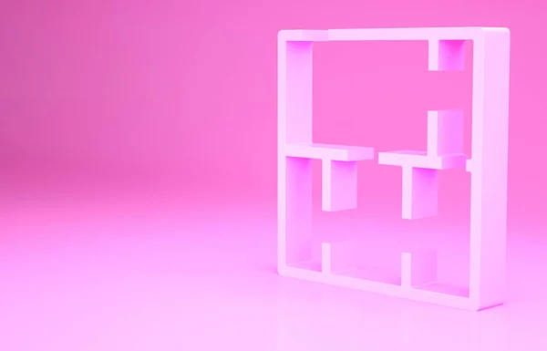 Pinkfarbenes Haus Plan-Symbol isoliert auf rosa Hintergrund. Minimalismus-Konzept. 3D Illustration 3D Renderer — Stockfoto