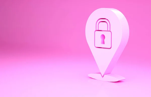 Піктограма блокування розташування рожевого кольору ізольовано на рожевому фоні. Концепція будинку під ключ. Концепція мінімалізму. 3D ілюстрація 3D рендеринга — стокове фото