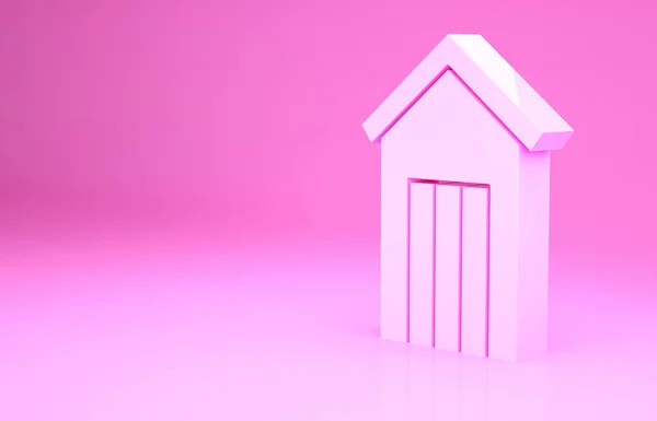 Розовый деревянный наружный туалет значок изолирован на розовом фоне. Концепция минимализма. 3D-рендеринг — стоковое фото