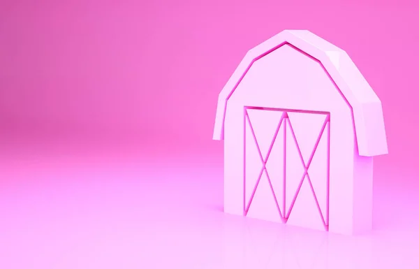 Pink Farm House εικονίδιο απομονώνονται σε ροζ φόντο. Μινιμαλιστική έννοια. 3d απεικόνιση 3D καθιστούν — Φωτογραφία Αρχείου