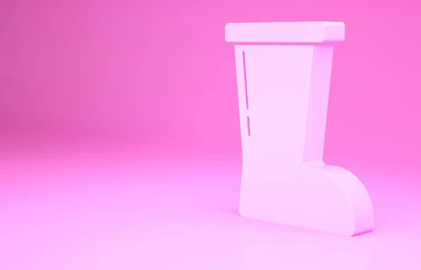 Розовый водонепроницаемый резиновый ботинок значок изолирован на розовом фоне. Резиновые сапоги для дождливой погоды, рыбалки, садоводства. Концепция минимализма. 3D-рендеринг — стоковое фото