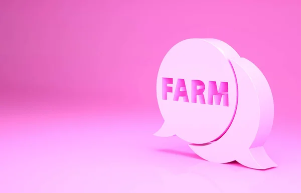 Bolha de discurso rosa com texto Ícone Farm isolado em fundo rosa. Conceito de minimalismo. 3D ilustração 3D render — Fotografia de Stock