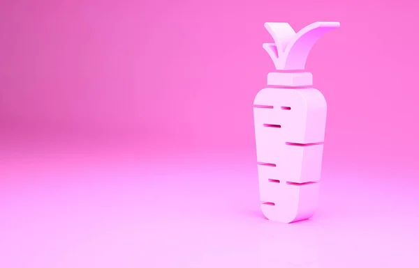 Ροζ καρότο εικονίδιο απομονώνονται σε ροζ φόντο. Μινιμαλιστική έννοια. 3d απεικόνιση 3D καθιστούν — Φωτογραφία Αρχείου