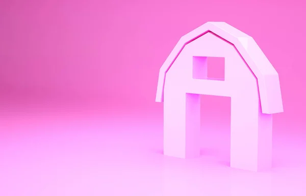 Pink Farm huis pictogram geïsoleerd op roze achtergrond. Minimalisme concept. 3d illustratie 3D renderen — Stockfoto