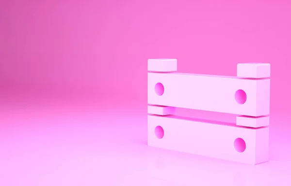 Icono de caja de madera rosa aislado sobre fondo rosa. Cesta del supermercado, caja del almacén. Recipiente de madera vacío para verduras, productos. Concepto minimalista. 3D ilustración 3D render — Foto de Stock