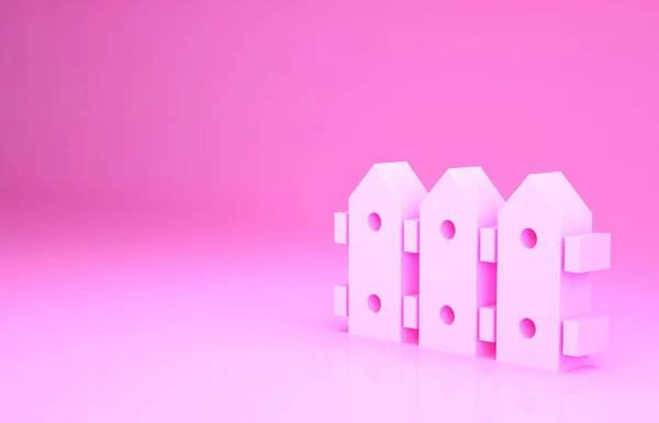 Cerca de jardim rosa ícone de madeira isolado no fundo rosa. Conceito de minimalismo. 3D ilustração 3D render — Fotografia de Stock